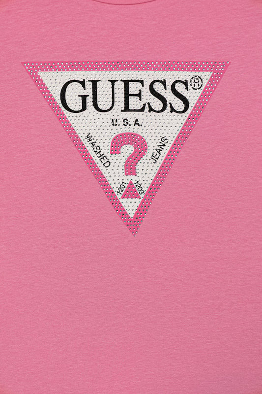 GUESS LS STRASS TRIANGLE LOGO T SHIRT