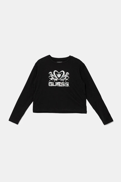 GUESS HEART EMBROIDERED LOGO T SHIRT