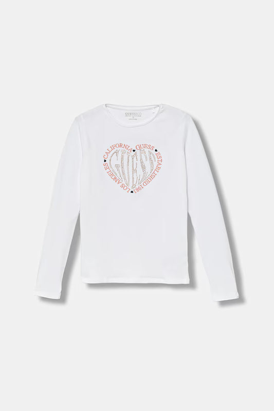 GUESS GIRL LS T SHIRT WITH HEART EMBROIDERY