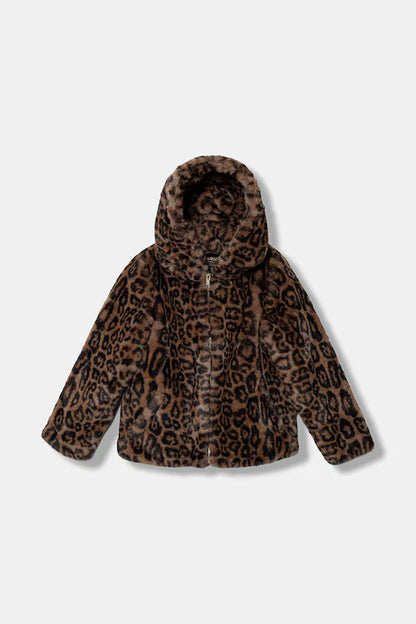 GUESS JEANS HOODED FAUX FUR JACKET