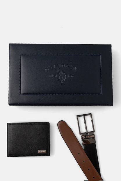 U.S POLO ASSN LAWRENCE LEATHER WALLET & BELT SET