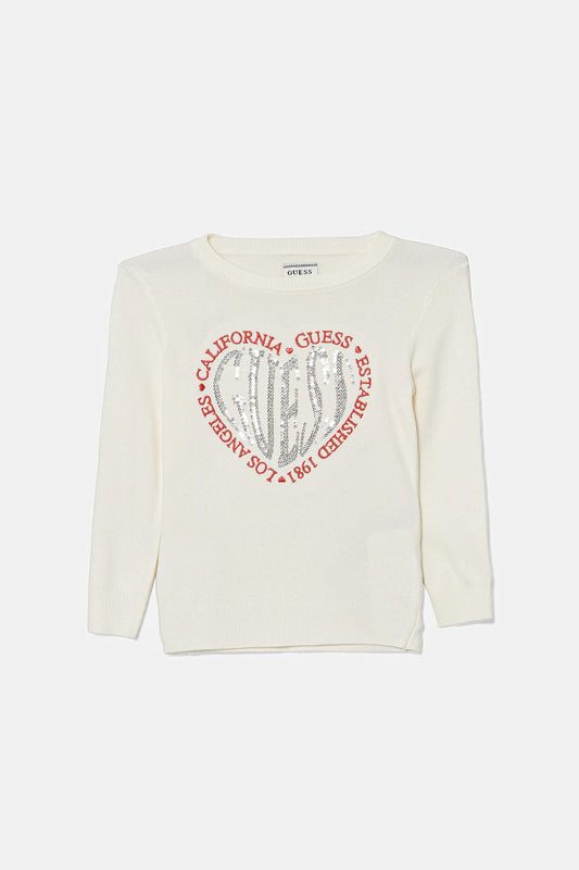 GUESS STRASS HEART EMBROIDERY KNITTED PULLOVER