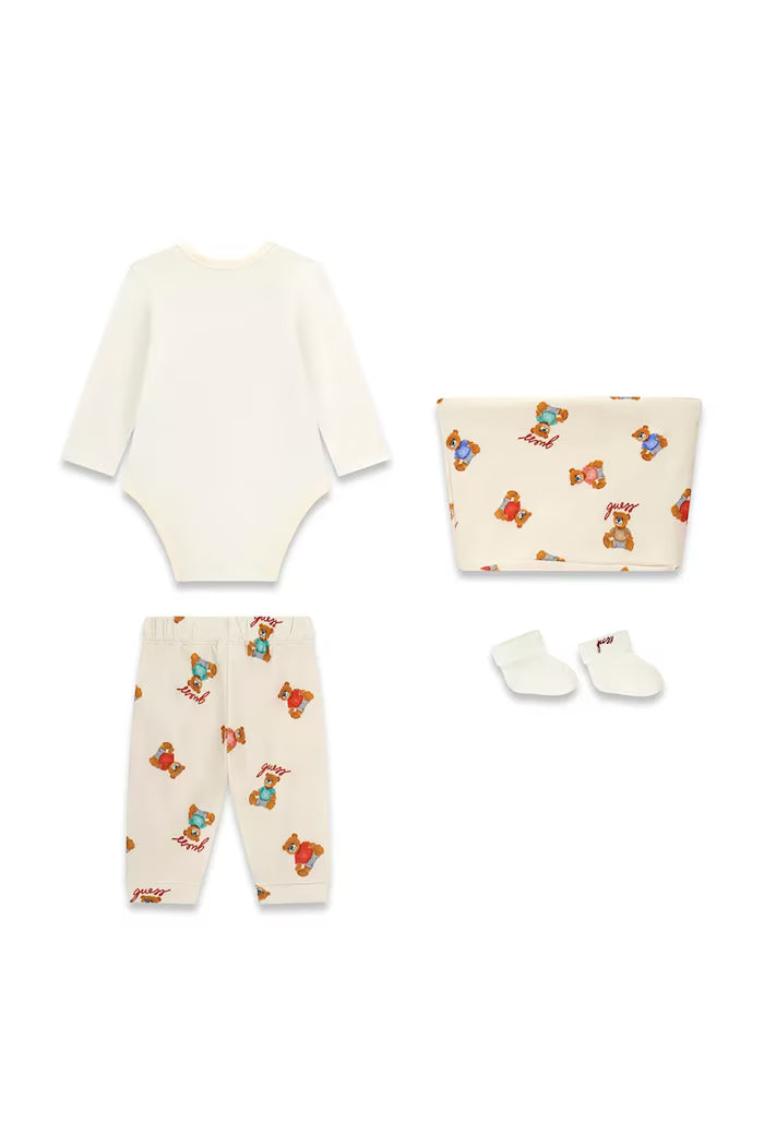 GUESS BABY TEDDY BEAR BODYSUIT GIFT SET IN IVORY