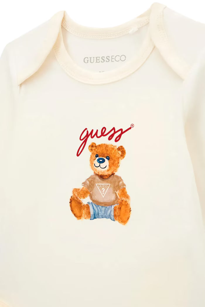 GUESS BABY TEDDY BEAR BODYSUIT GIFT SET IN IVORY