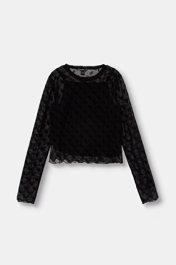 GUESS GIRLS MONOGRAM MESH T SHIRT