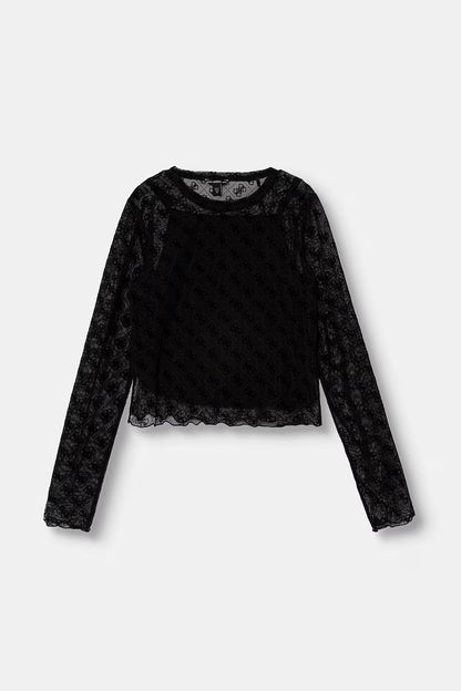 GUESS GIRLS MONOGRAM MESH T SHIRT