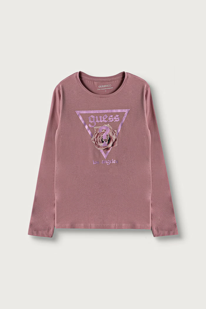 GUESS KIDS LS ROSE LOGO T SHIRT