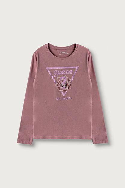 GUESS KIDS LS ROSE LOGO T SHIRT