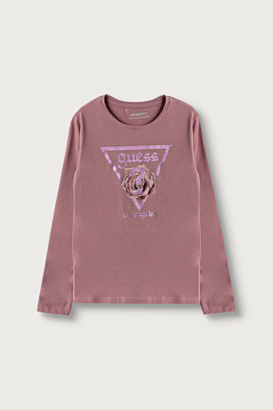 GUESS KIDS LS ROSE LOGO T SHIRT