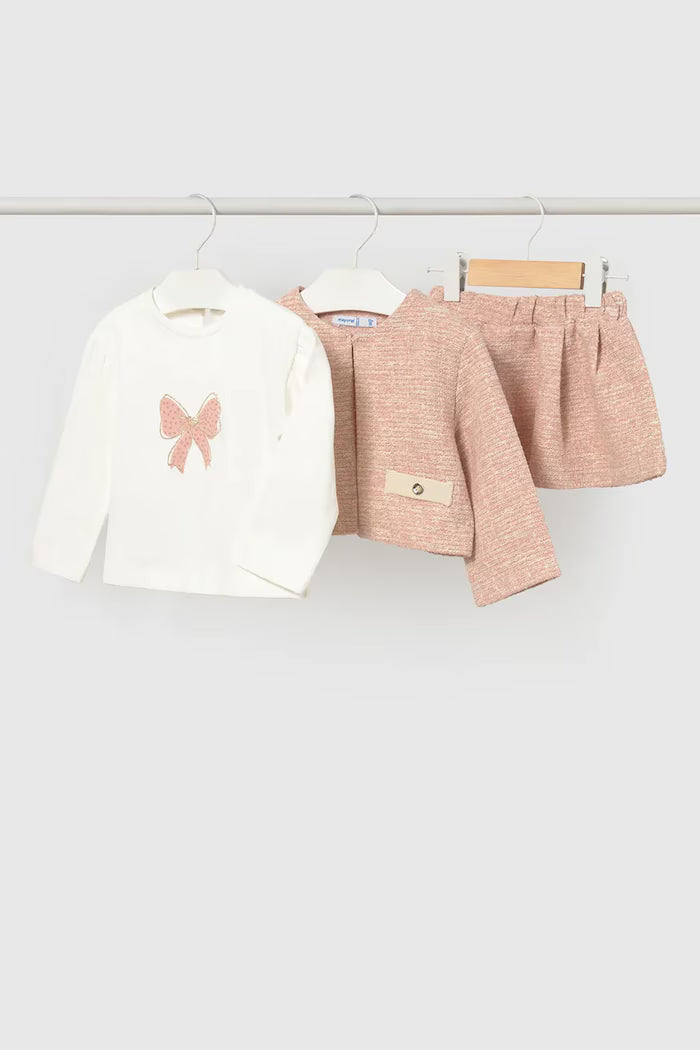 MAYORAL KIDS TWEED KNIT SKIRT 3 PIECES SET