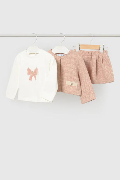 MAYORAL KIDS TWEED KNIT SKIRT 3 PIECES SET