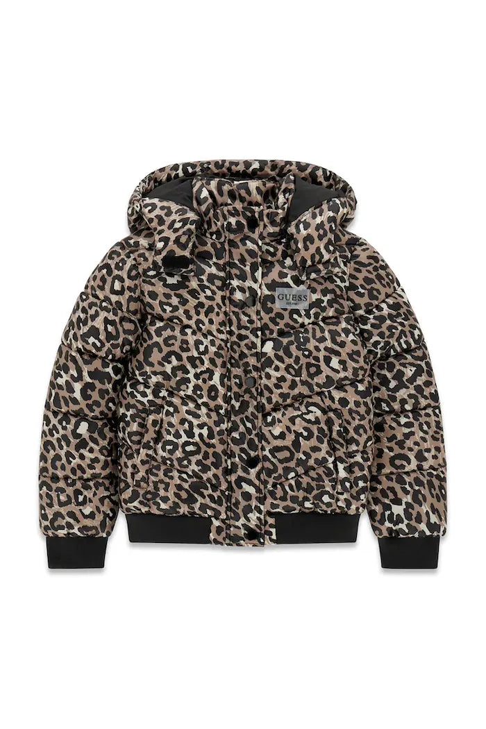 GUESS KIDS ANIMAL PRINT HOODED PUFFER JACKET