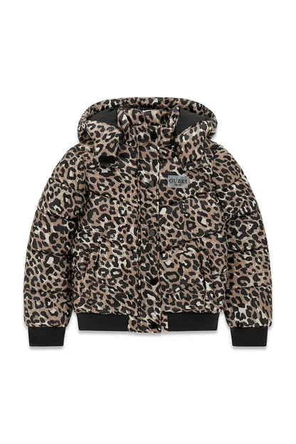 GUESS KIDS ANIMAL PRINT HOODED PUFFER JACKET