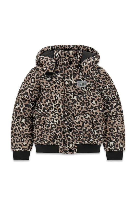 GUESS KIDS ANIMAL PRINT HOODED PUFFER JACKET