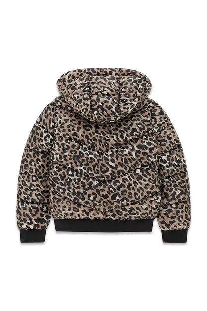 GUESS KIDS ANIMAL PRINT HOODED PUFFER JACKET