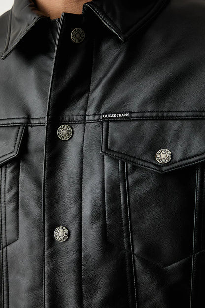 GUESS OVERFIT PU LEATHER TRUCKER JACKET