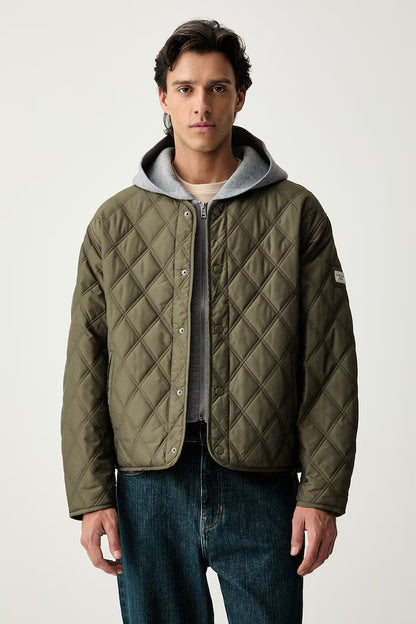 GUESS QUILTED DETACHABLE HOOD TRANSITIONAL JACKET