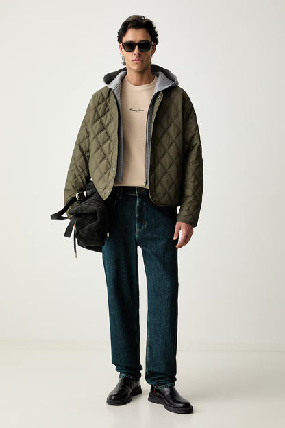 GUESS QUILTED DETACHABLE HOOD TRANSITIONAL JACKET