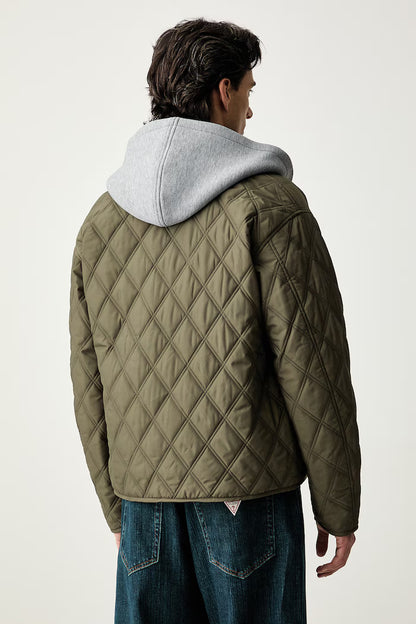GUESS QUILTED DETACHABLE HOOD TRANSITIONAL JACKET