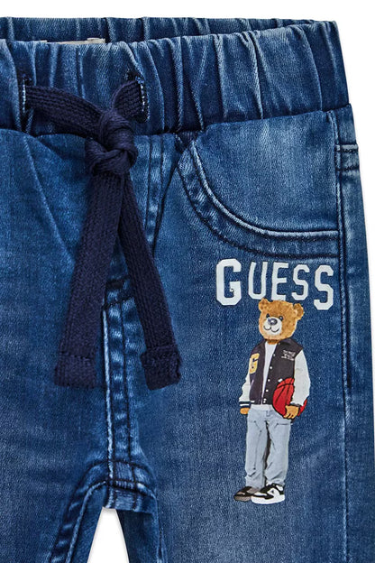 GUESS KIDS STRETCH BEAR LOGO DENIM PANTS
