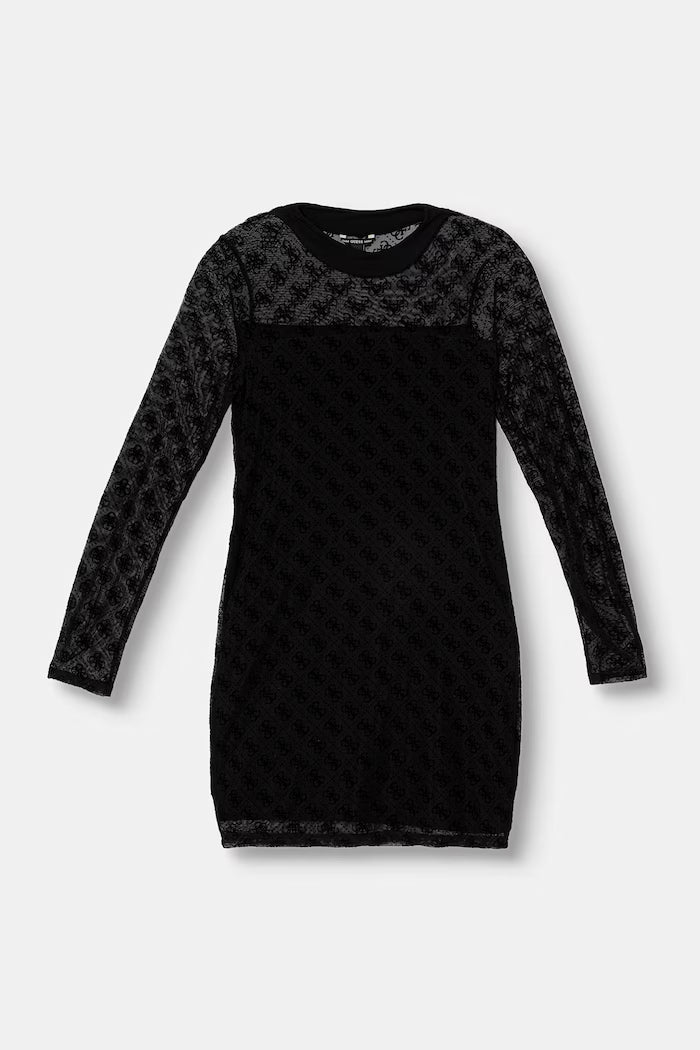 GUESS KIDS MESH LS MONOGRAM DRESS