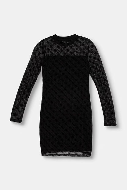 GUESS KIDS MESH LS MONOGRAM DRESS