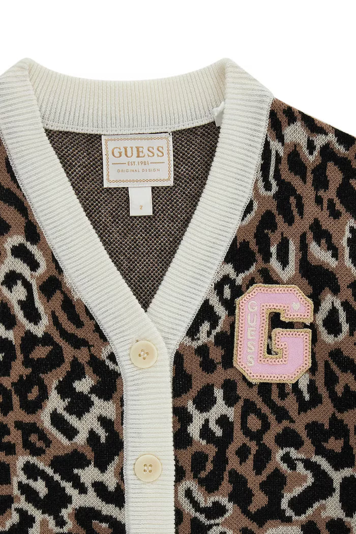 GUESS KIDS ANIMAL PRINT KNITTED CARDIGAN