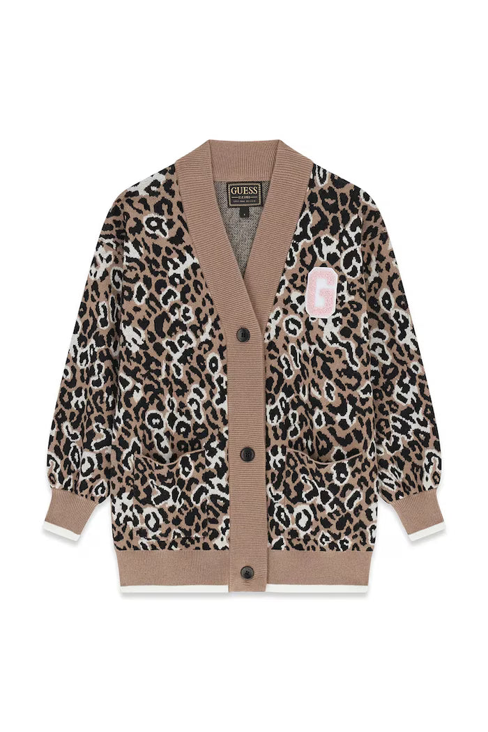 GUESS KIDS LEOPARD KNITTED CARDIGAN