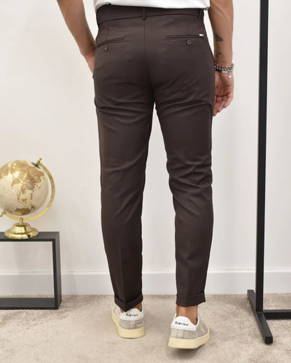 GIANNI LUPO HIGH-WAISTED TROUSERS WITH PLEATS AND FIXED HEM