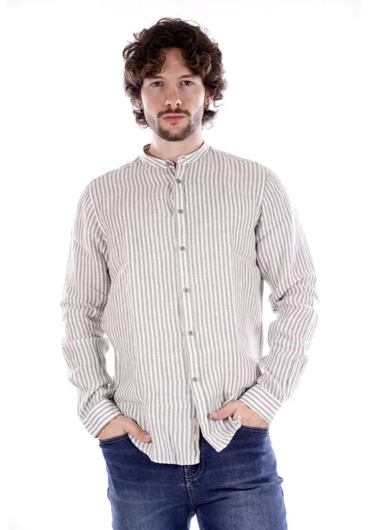 GIANNI LUPO STRIPED MANDARIN LINEN SHIRT