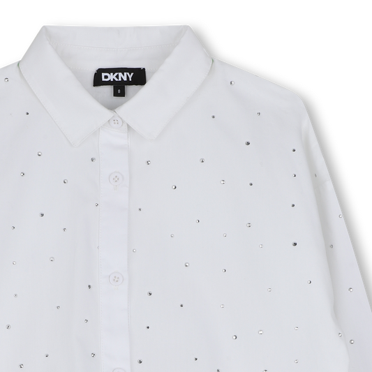 DKNY GIRLS RHINESTONES POPLIN SHIRT