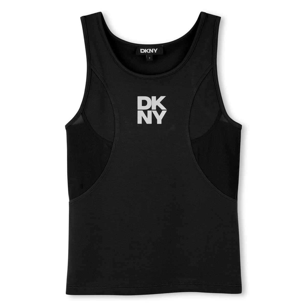 DKNY GIRLS BLACK LOGO MESH VEST TOP
