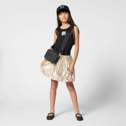 DKNY GIRLS BLACK LOGO MESH VEST TOP