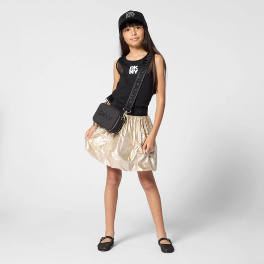DKNY GIRLS BLACK LOGO MESH VEST TOP