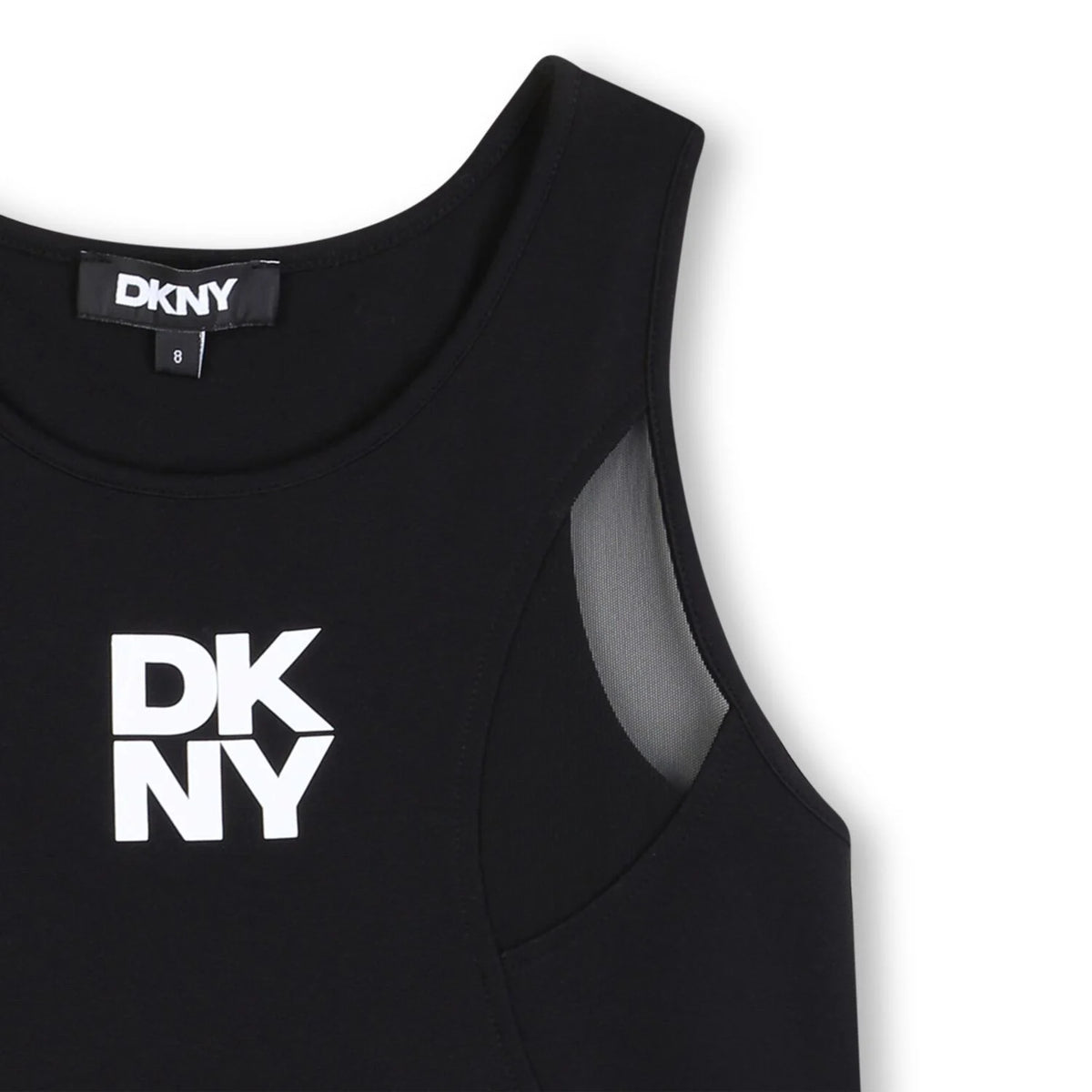 DKNY GIRLS BLACK LOGO MESH VEST TOP