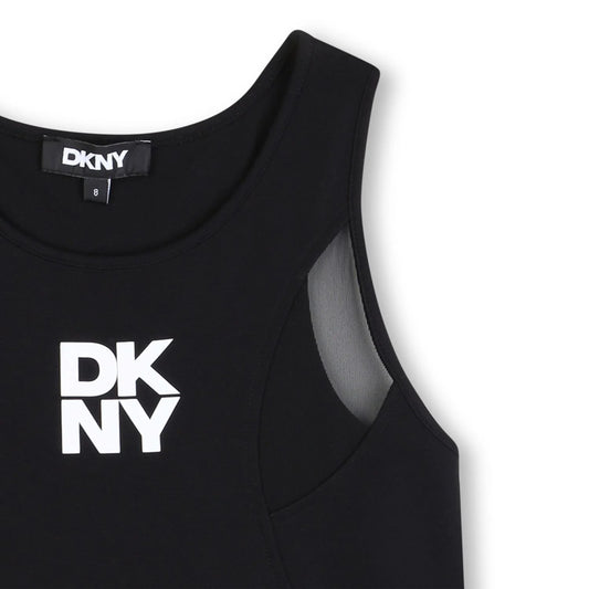 DKNY GIRLS BLACK LOGO MESH VEST TOP