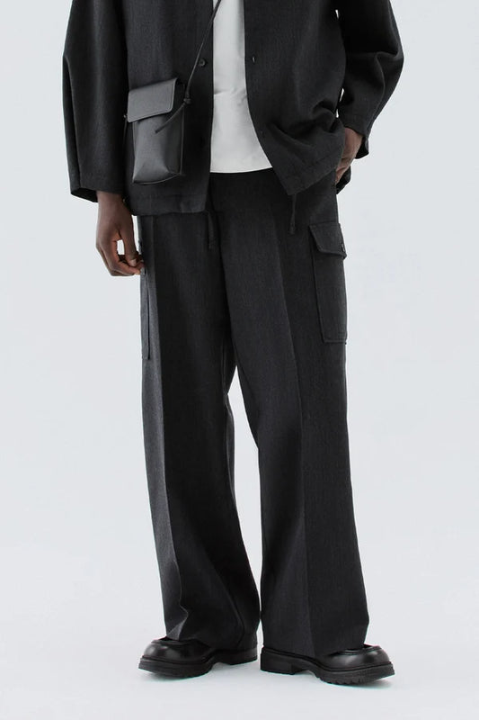 IM BRIAN VIRGIN WOOL WIDE LEG CARGO PANTS