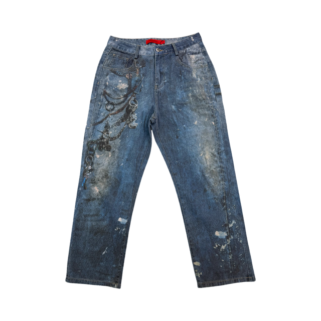 ACUPUNCTURE FASHION PUNKER OVERSIZED DENIM PANTS