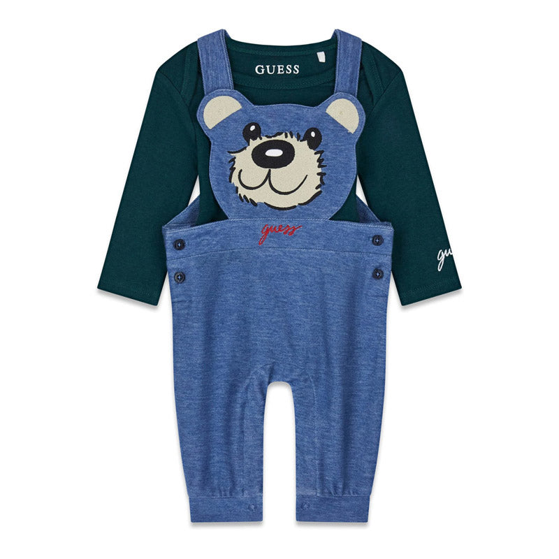GUESS KIDS LS BODYSUIT & KNIT DENIM ROMBER SET