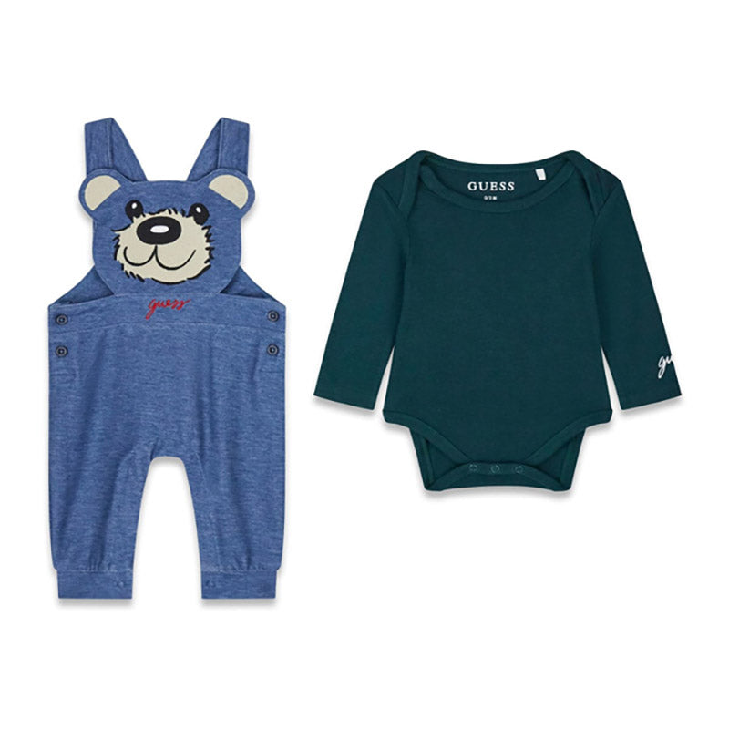 GUESS KIDS LS BODYSUIT & KNIT DENIM ROMBER SET