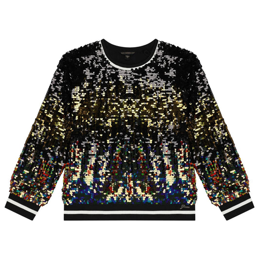 GUESS GIRLS BLACK & GOLD SEQUIN SWEATSHIRT