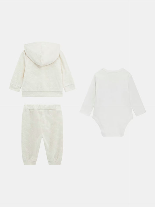 GUESS NEWBORN JACQUARD SET HOODED TOP LS BODY & PANTS