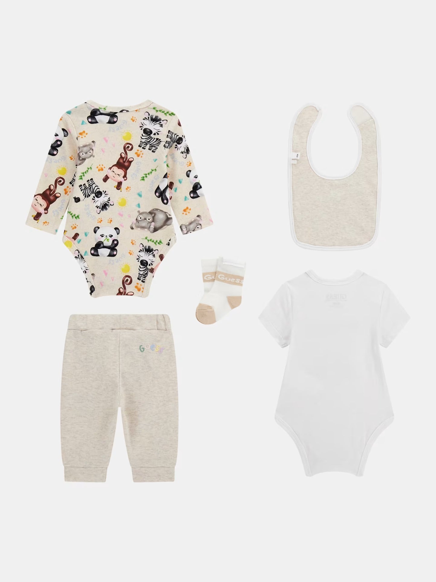 GUESS ALLOVER ANIMALS PRINT 5 PIECES BABY SET