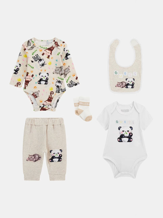 GUESS ALLOVER ANIMALS PRINT 5 PIECES BABY SET