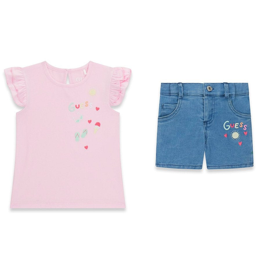 GUESS KIDS SET T SHIRT & STRAIGHT DENIM SHORT