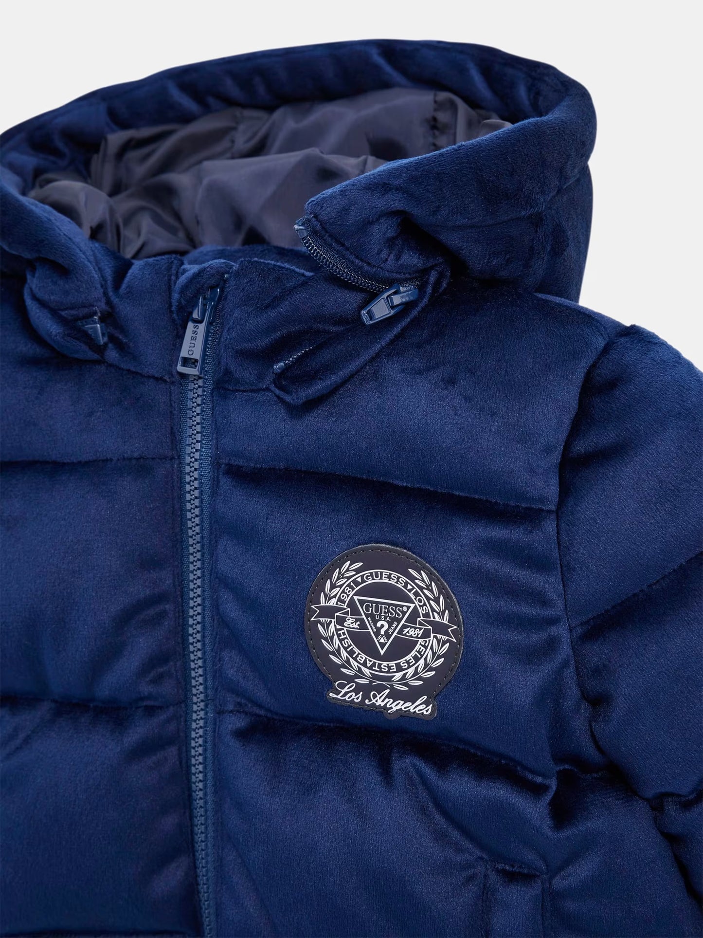 GUESS JEANS HOODED VELVET PUFFER JACKET