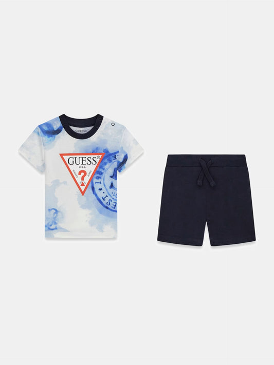 GUESS KIDS TRIANGLE LOGO T SHIRT & JERSEY SHORTS