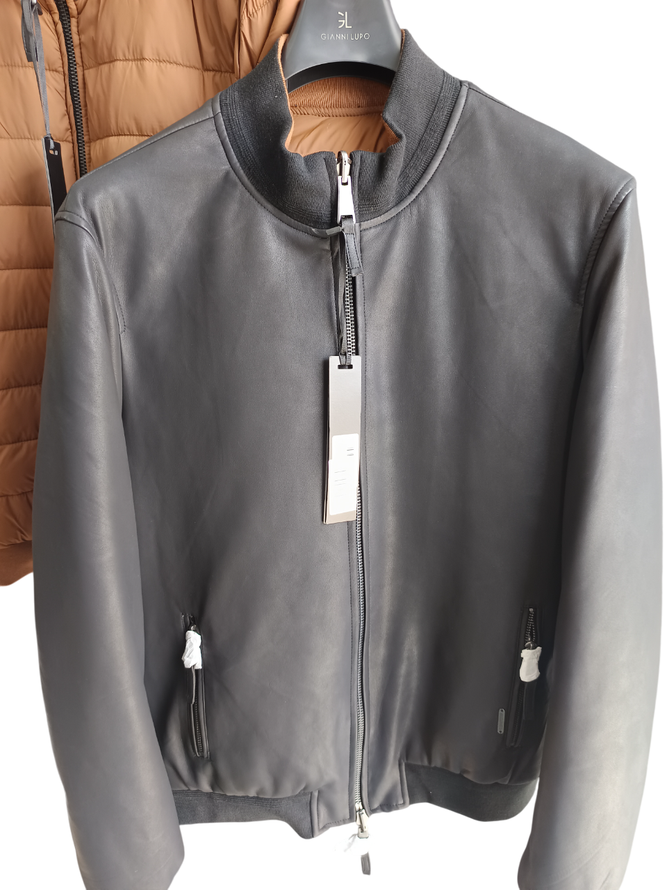 GIANNI LUPO DOUBLE-FACED LEATHER-EFFECT BIKER JACKET