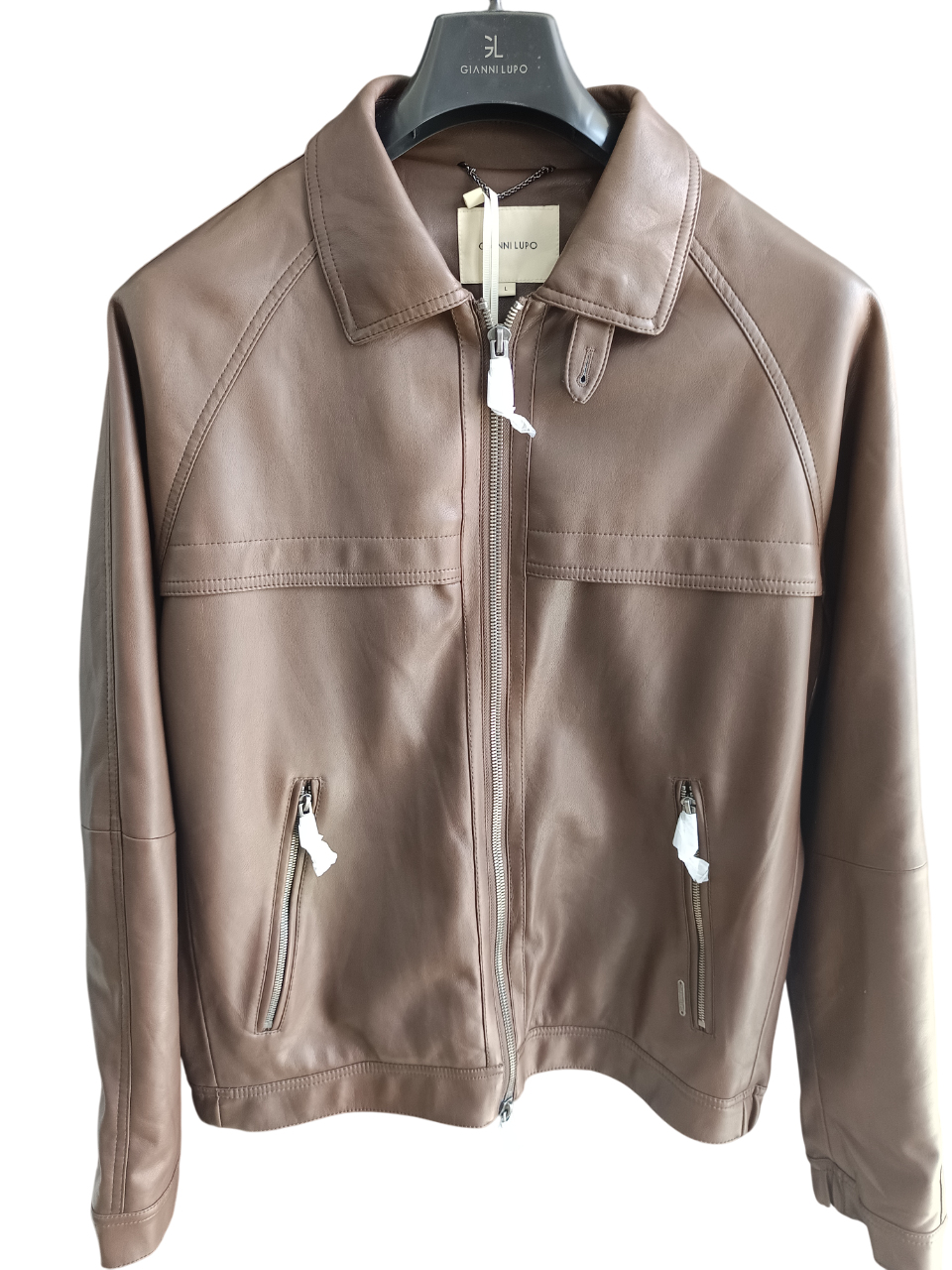 GIANNI LUPO LEATHER-EFFECT BOMBER JACKET