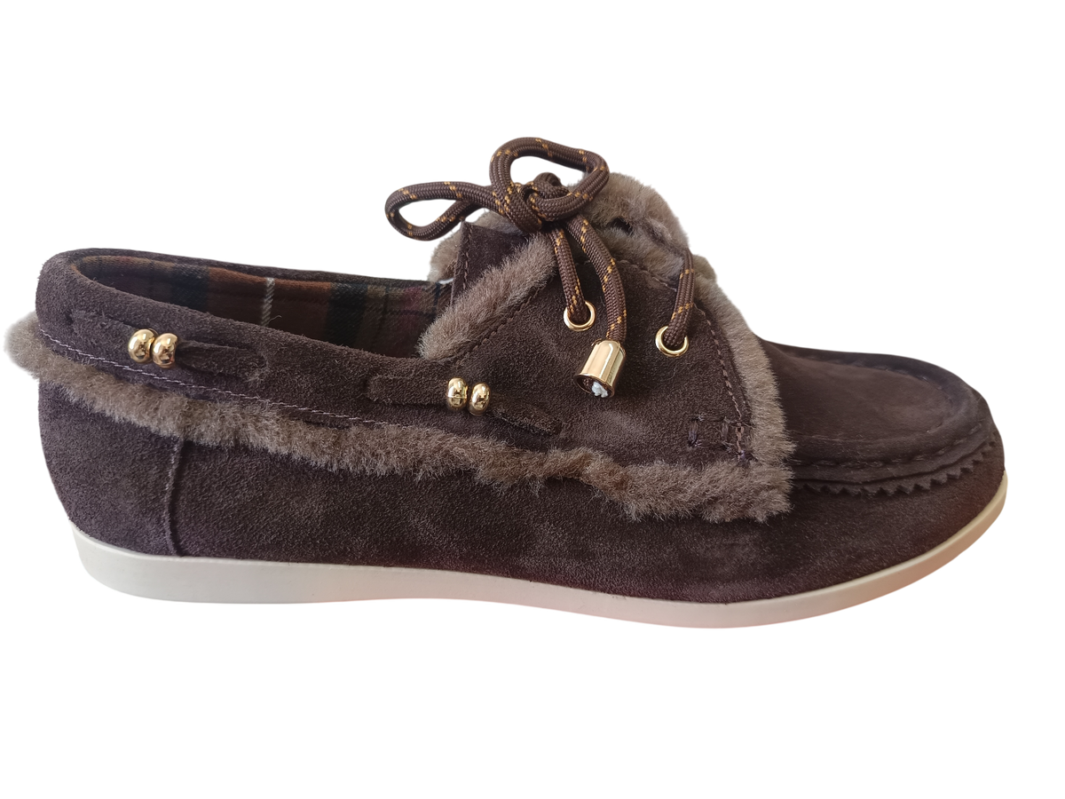 COLORS OF CALIFORNIA COW SUEDE & FUR BOAT SHOES